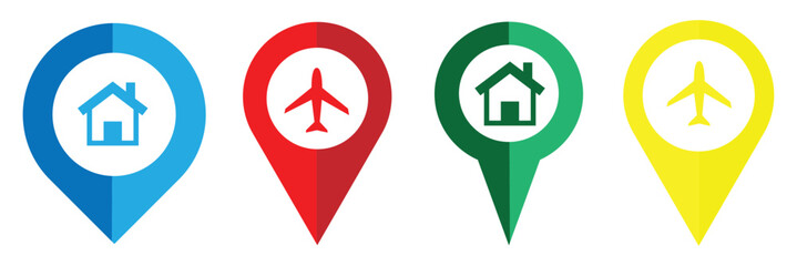 Location icon set. Flat icon set of location and map pins. Map pin place marker. Location pointer icon symbol in flat style. Position symbol. map pin symbol.