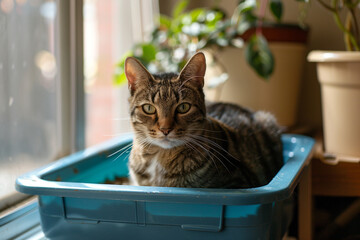 Cat Sitting on Litter Box with Comfortable Surroundings for Pet Lovers