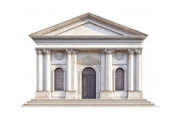 Fototapeta premium A classic white building with columns and a central entrance, isolated on transparent or white background