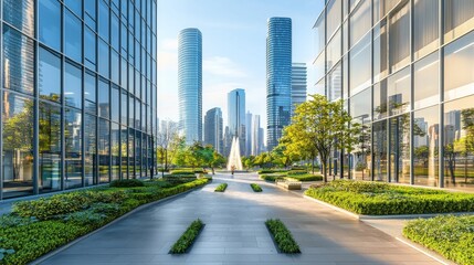 Obraz premium Modern Commercial Buildings with Copy Space and a Futuristic Urban Landscape