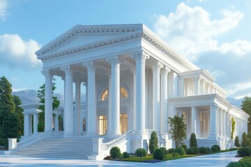 Obraz premium White Neoclassical Mansion with Columns and Landscaping