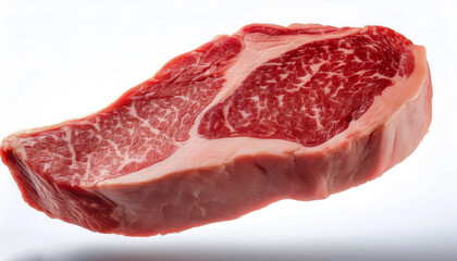 Obraz premium japanese wagyu sirloin floating or flying isolated white background