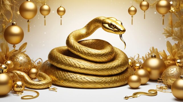 golden snake with golden balls AI Generated