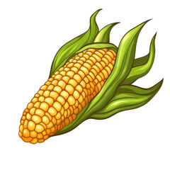 Obraz premium Fresh corn on the cob with vibrant yellow kernels and green leaves.
