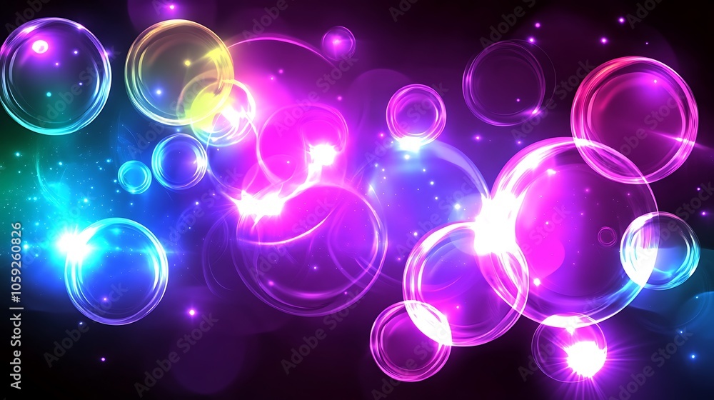 Poster abstract neon bubbles blank background with copy space for design projects