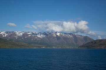 Iceland with snow on the mountains