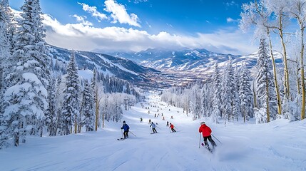 Skiing adventure in stunning winter wonderland landscape
