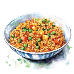 Fried rice watercolor clipart illustration