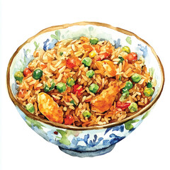 Fried rice watercolor clipart illustration