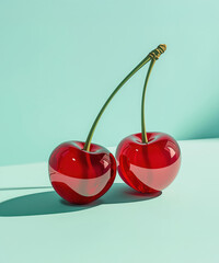 Two Glass Cherries on a Teal backgrounds