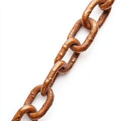 Obraz premium A close-up view of a rusty metal chain, showcasing its texture and links against a white background.