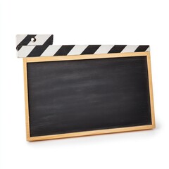 Fototapeta premium A classic slate clapperboard with a black chalkboard surface, perfect for film scenes or creative projects.