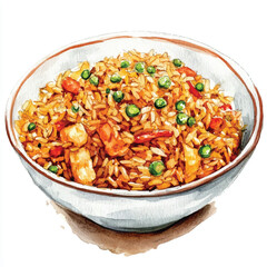 Fried rice watercolor clipart illustration