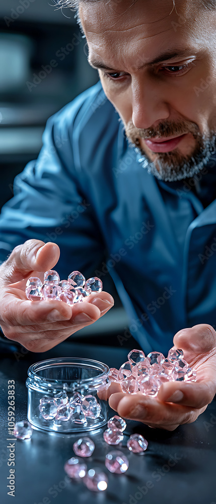 Poster innovative scientist analyzing lab samples for health recovery insights