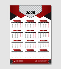 2025 new year modern corporate wall calendar design template print ready full editable vector