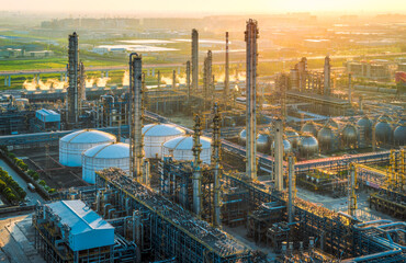 Refinery and chemical plant at sunset. Business Finance and Industry