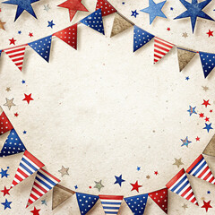 Obraz premium Rustic American Flag Bunting Border
