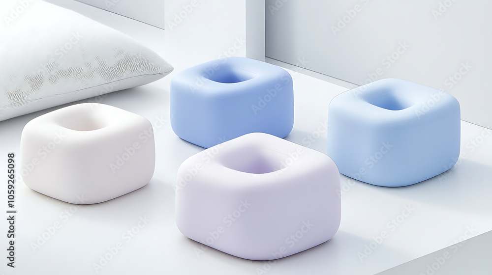Poster soft rounded pastel colored decorative objects in modern setting, perfect for adding touch of elegan