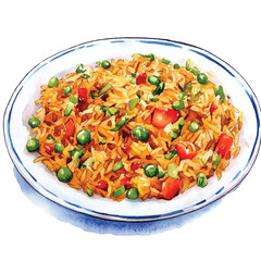 Fried rice watercolor clipart illustration