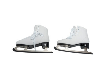 Two pairs of skates with laces. The skates are white and on a white background represent ice skates.