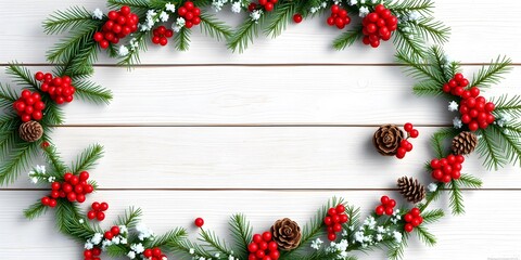 Festive Christmas Pine Garland Background with Empty Space