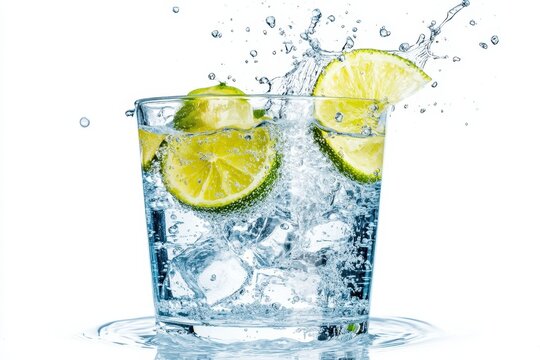 Isolated splashes of gin and tonic on white