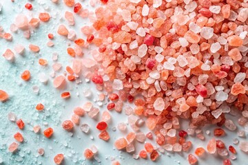 Fototapeta premium Captivating Pink Salt Crystals on a Solid White Background - Aerial Drone View for Food Photography and Natural Minerals