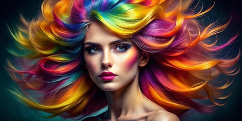 Fototapeta premium Captivating Portrait Photography with Unique Hair Backgrounds for Stunning Visuals, Emphasizing Colorful Textures and Artistic Flair, Perfect for Fashion and Beauty Projects