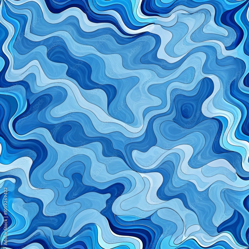 Poster abstract blue wavy pattern - fluid lines and dynamic flow