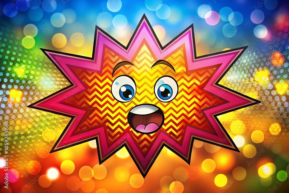 Poster cartoon zig zag angry speech bubble vector with bokeh effect for dynamic graphic design, illustratio