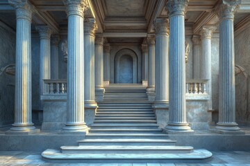 Obraz premium Ancient Stone Colonnade with Stairs Leading to an Entrance