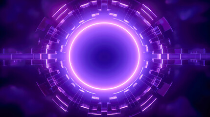 Fototapeta premium An abstract circular form with glowing edges radiates violet hues, creating a sense of mystery and futuristic artistry.