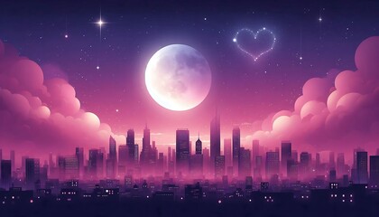 Cityscape Under a Romantic Moonlit Sky