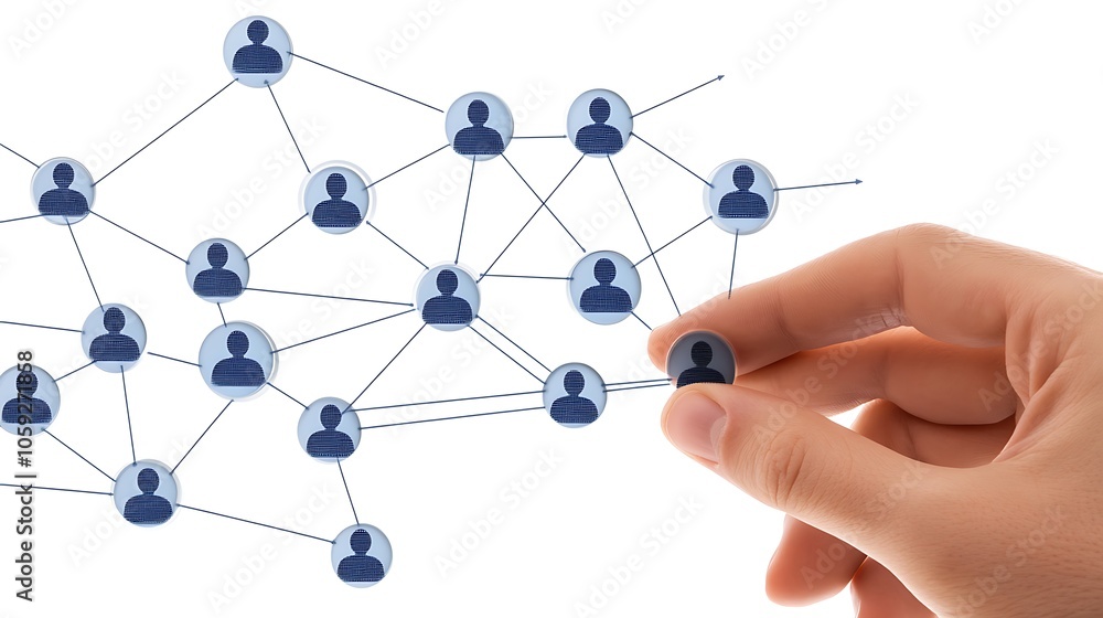 Poster hand pressing share button in network concept