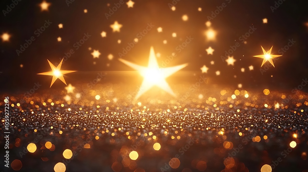 Poster golden sparkle stars background minimalist white background with space for text