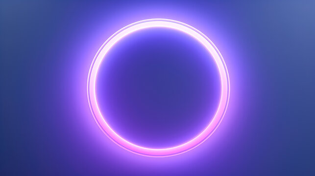 A luminous purple circle sits in the center against a calm blue background, creating a serene and futuristic ambiance.