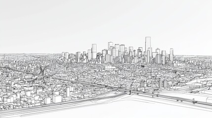 Fototapeta premium Digital twin technology. Blue and white futuristic cityscape with a blue background and a white cityscape. Stock image.