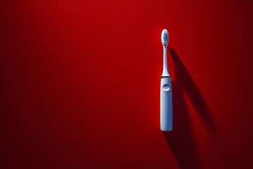 Electric Toothbrush on Red Background: A Minimalist Approach to Oral Hygiene