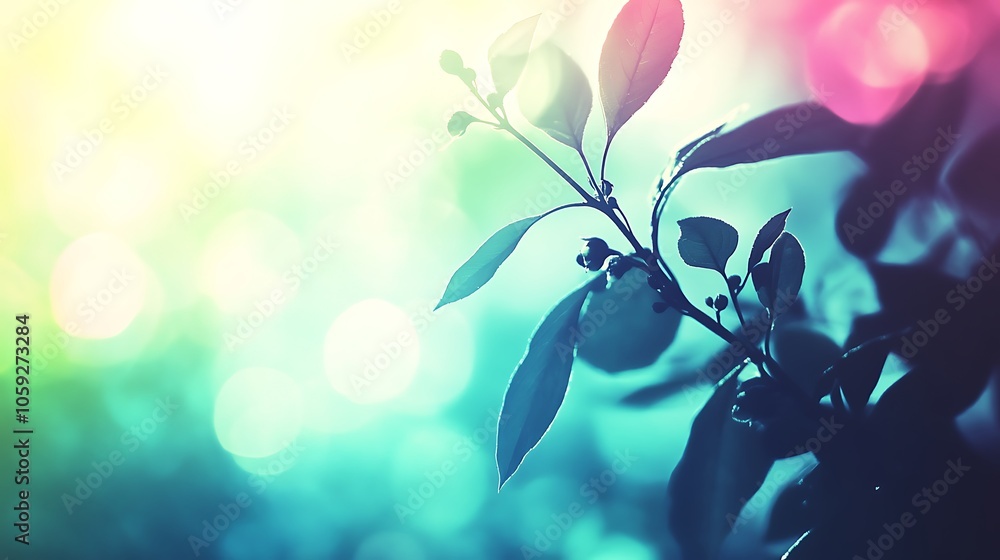 Aufkleber silhouette of a plant branch with bokeh background minimalist white background with space for text