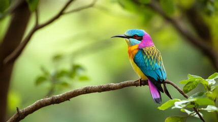 Obraz premium A colorful bird perched on a tree branch in the jungle.
