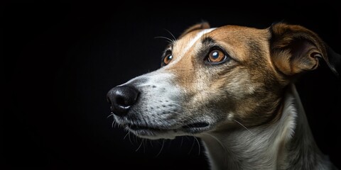 Close-Up Dog Portrait Against Black Background - Beautifully Blurred Effect