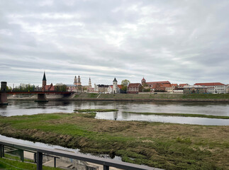 Panorama of the old town by the river, Kaunas, Lithuania, Europe