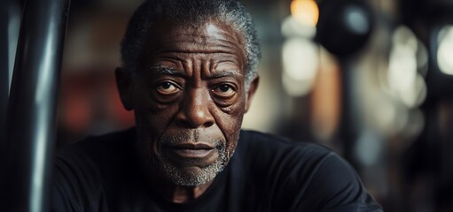 Side view senior man posing indoors