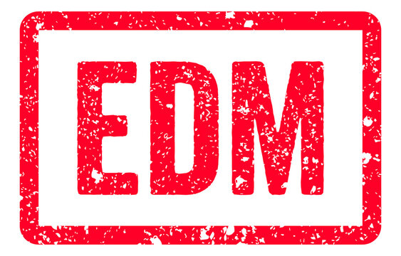 EDM Stamp Transparent Seal, Red Grunge Music Genre EDM Word Typography Rubber Stamp Seal