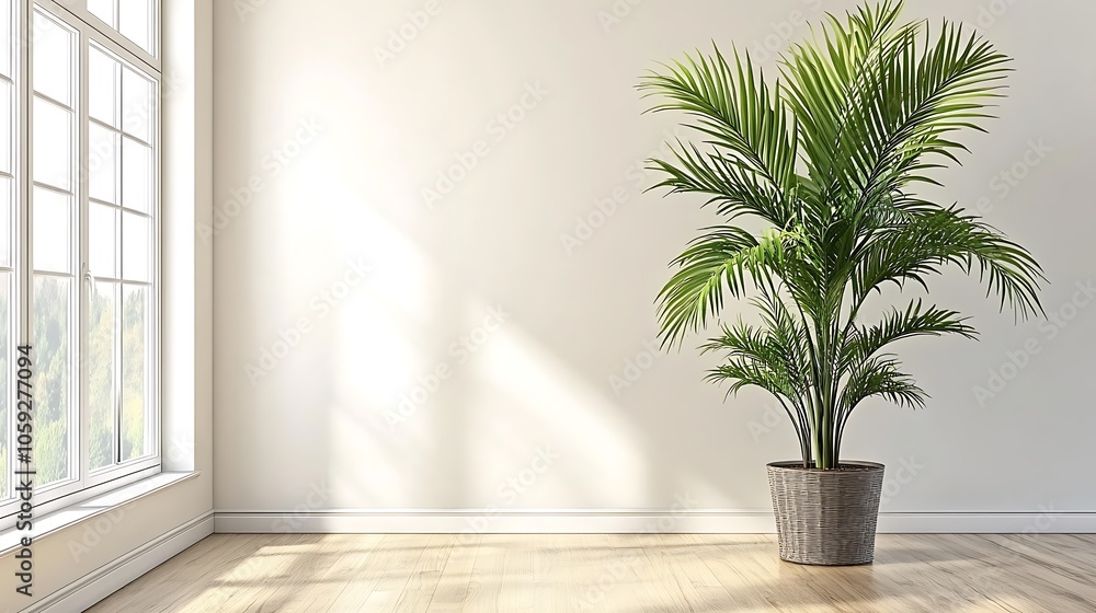Aufkleber minimalist interior design with a palm tree clean blank canvas with empty space for designs