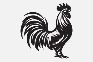 A black and white vector silhouette of a rooster.