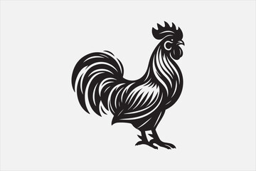 A black and white vector silhouette of a rooster.