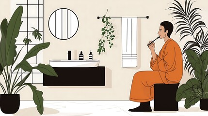 Peaceful Bathroom Scene with Ancient Temple Inspiration