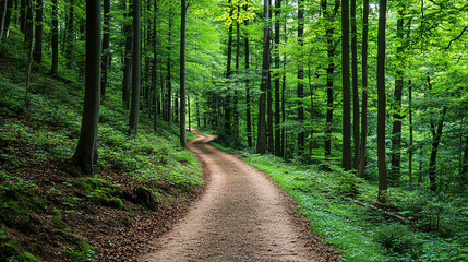 Fototapeta premium green forest path winding through trees