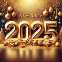 3d gold 2025 happy new year on Isolated transparent background png. generated with AI